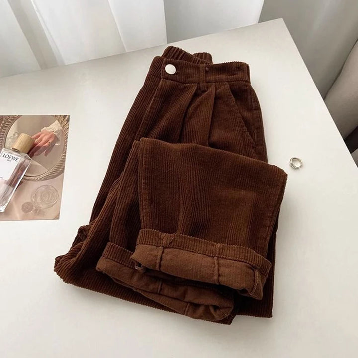 Retro High-Waist Corduroy Pants