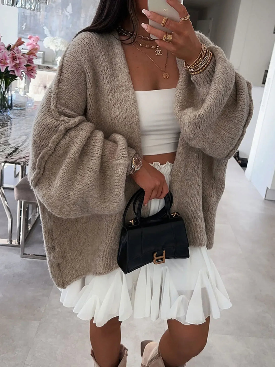 Relaxed Fit Open Front Cardigan