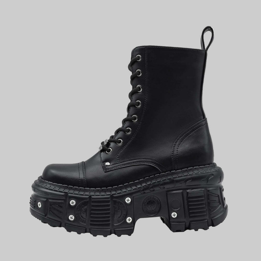 Retro Chunky Platform Ankle Boots with  Metallic Accents