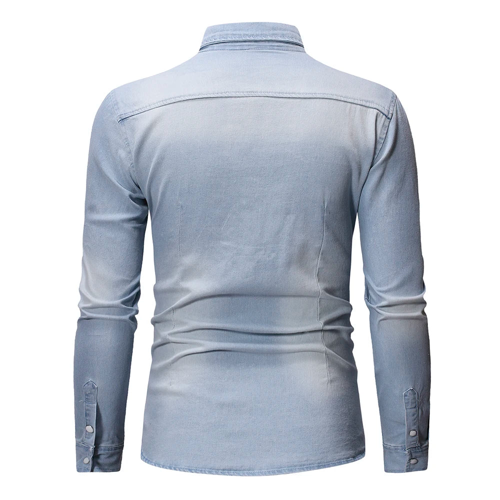 Slim Fit Solid Vintage Denim Shirts