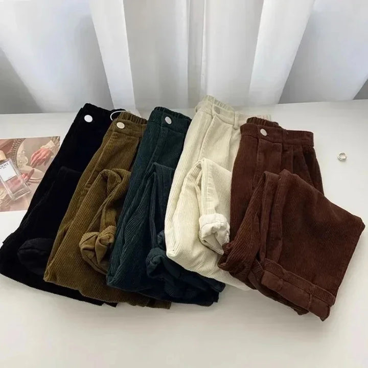 Retro High-Waist Corduroy Pants
