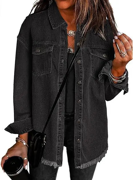 Simple Buttoned Casual Folded Collar Y2K Denim Coat