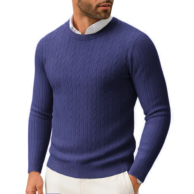 Lightweight Slim Fit Crewneck Cable Knit Sweater