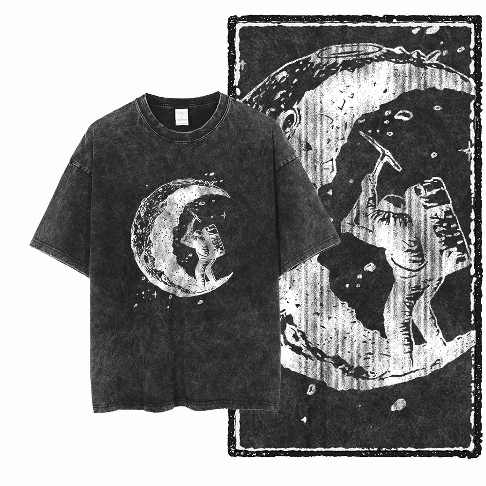 Oversized Washed Retro Finish Print Tees