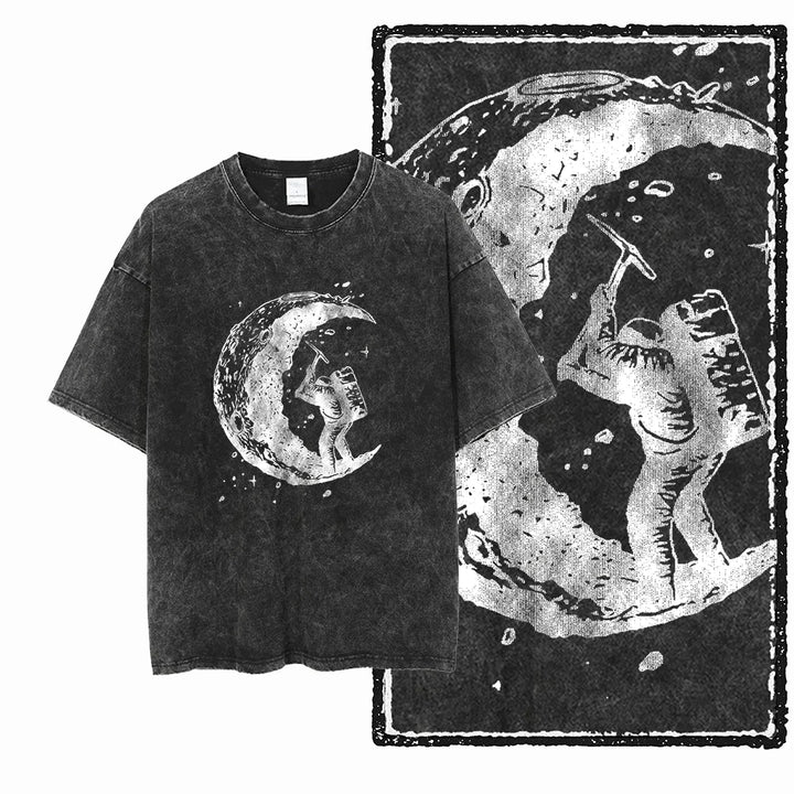 Oversized Washed Retro Finish Print Tees