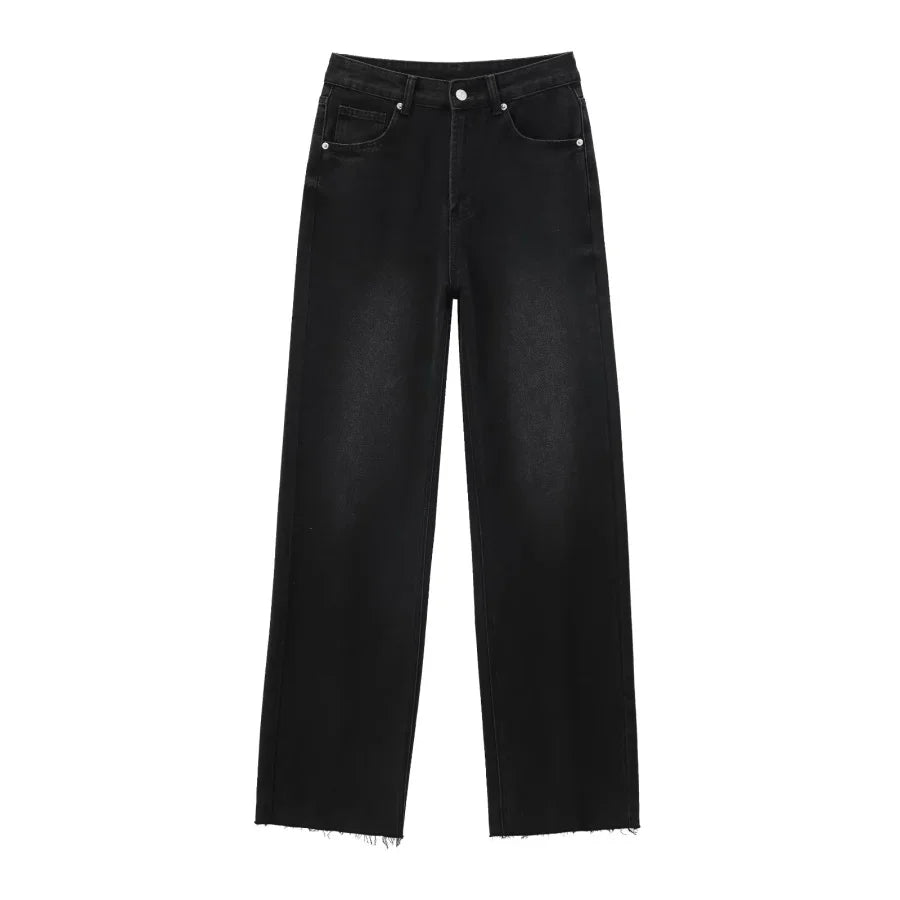 Classic High-Waisted Wide-Leg Washed Jeans