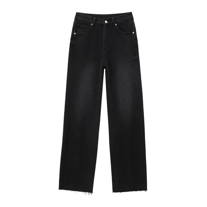 Classic High-Waisted Wide-Leg Washed Jeans