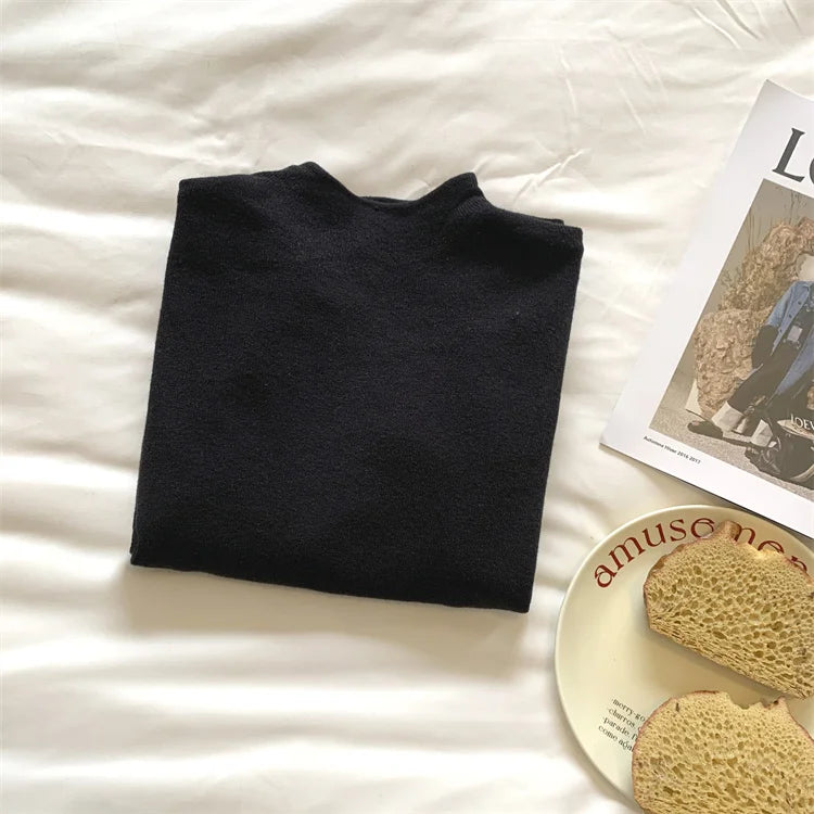 Knitted Solid Half Turtleneck Sweater Pullover
