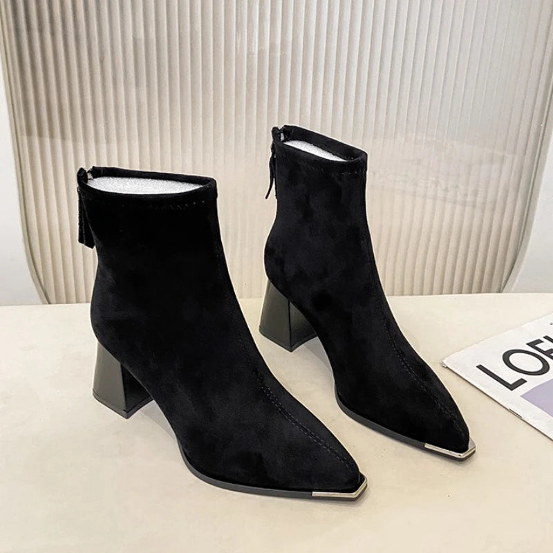 Elegant Pointed Toe Ankle Boots with Thick Heels