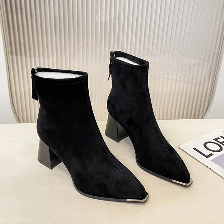 Elegant Pointed Toe Ankle Boots with Thick Heels