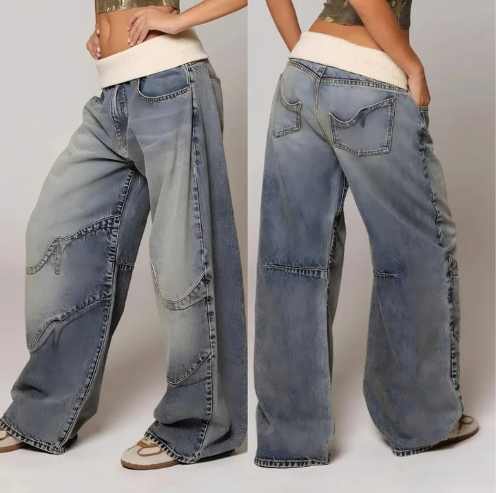 Y2K American High-Waisted Spliced Jeans