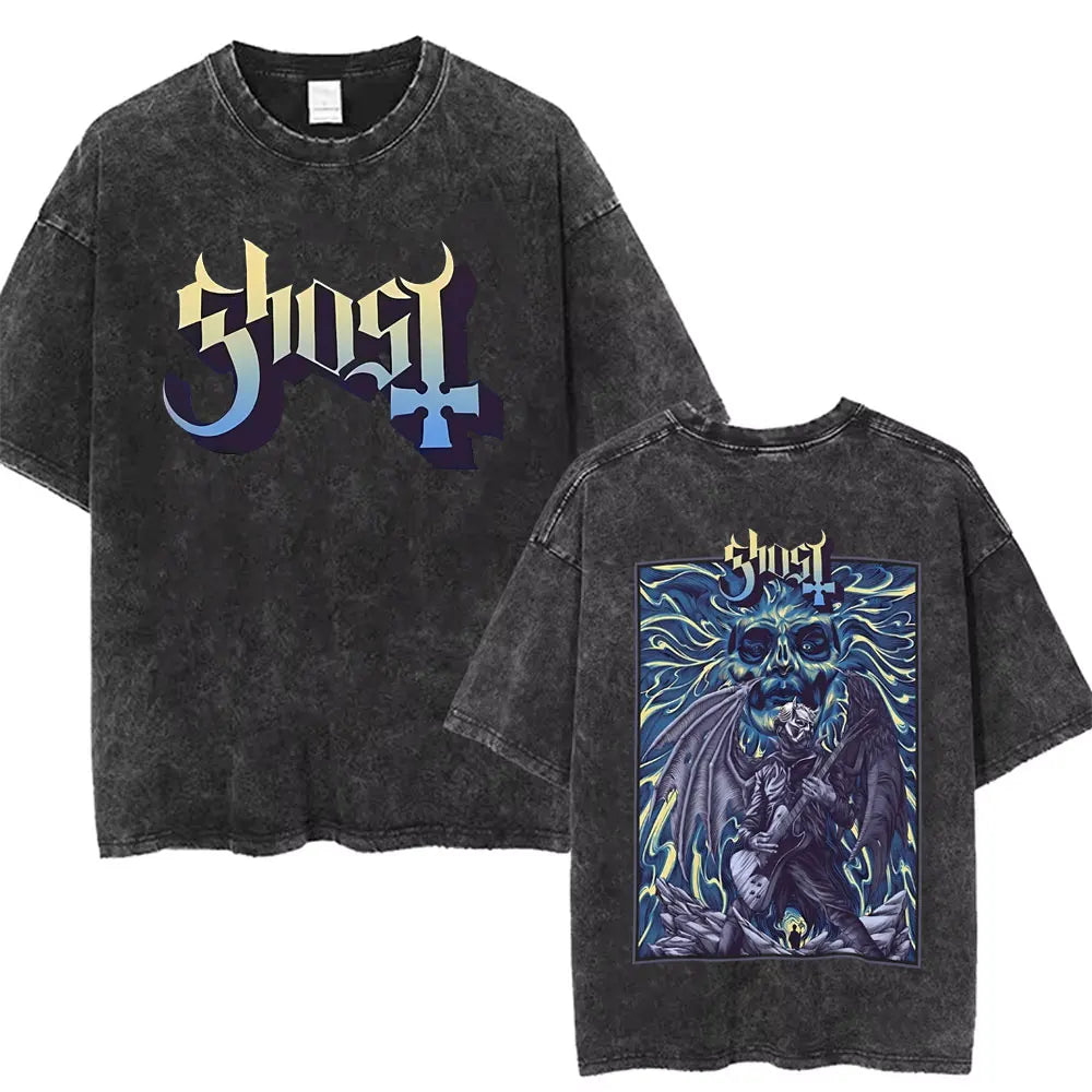 Washed Vintage Gothic Rock Metal Ghost Band Tees
