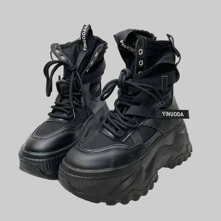 Chunky Thick Sole Lace Up Platform Ankle Boots