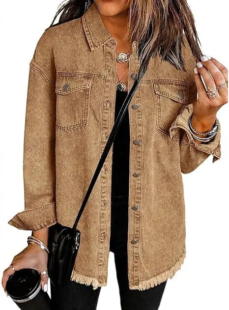 Simple Buttoned Casual Folded Collar Y2K Denim Coat