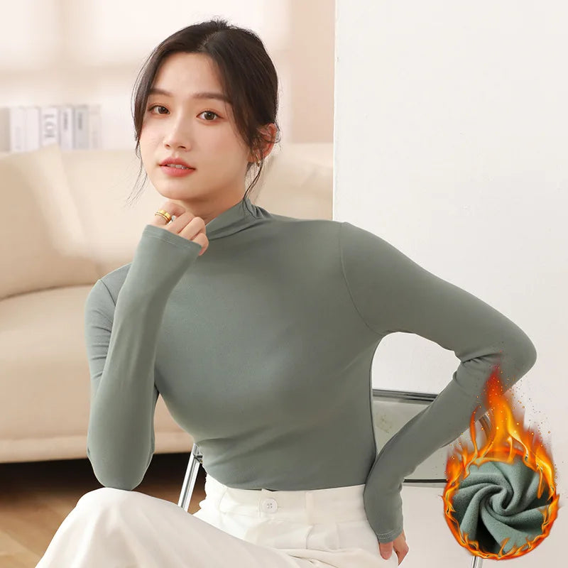 Slim Fit Half Turtleneck Modal Long Sleeve Top