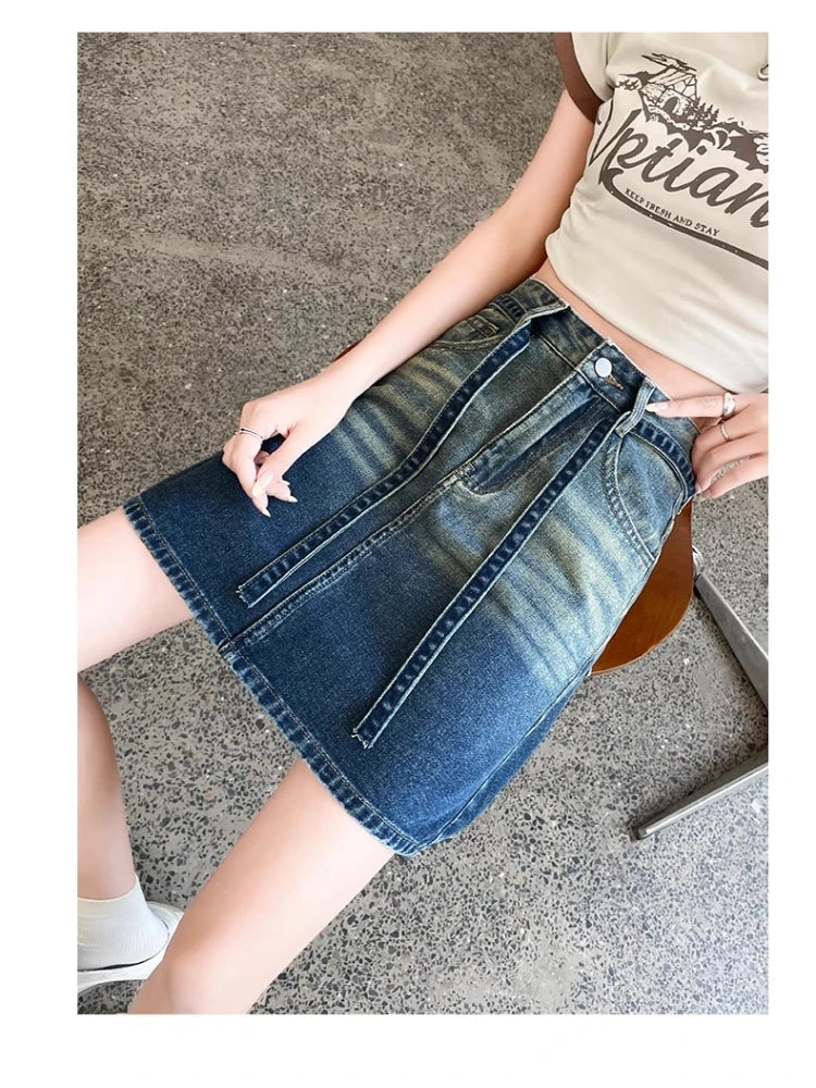 Vintage 90s A-Line Skirt with Gradient Blue Design