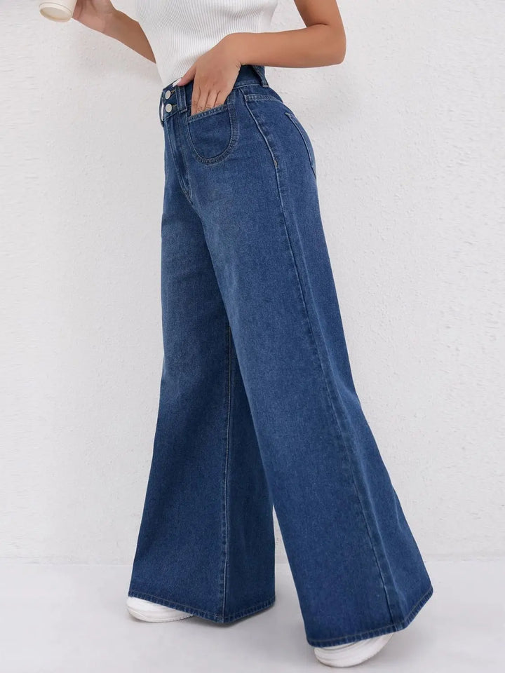 High Waisted Wide Leg Floor-Length Jeans