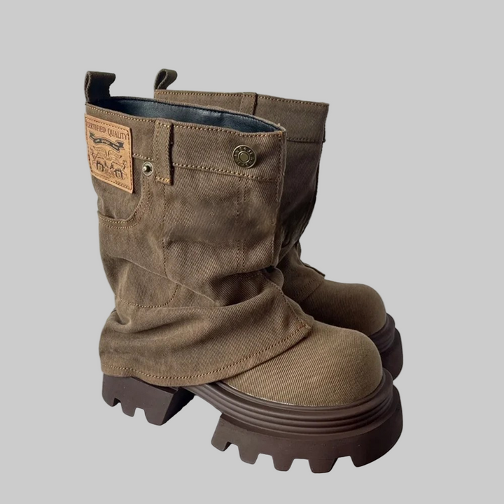 Retro Denim Thick Sole Trouser Boots