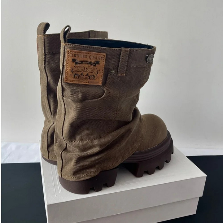 Retro Denim Thick Sole Trouser Boots