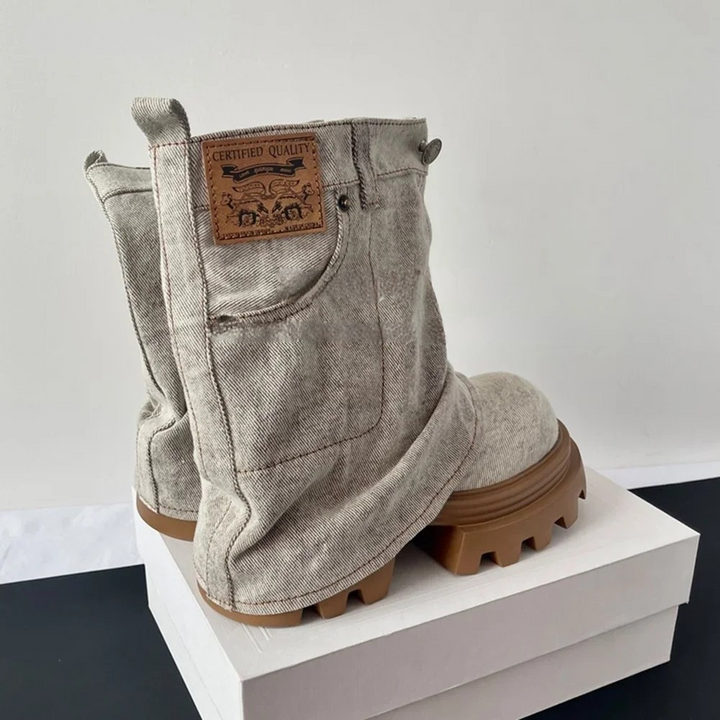 Retro Denim Thick Sole Trouser Boots