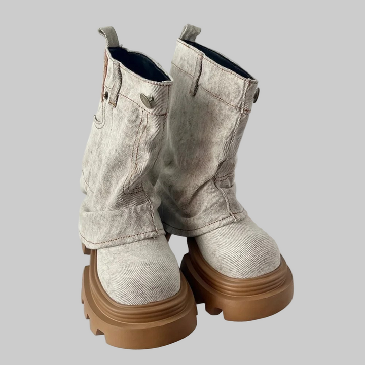 Retro Denim Thick Sole Trouser Boots