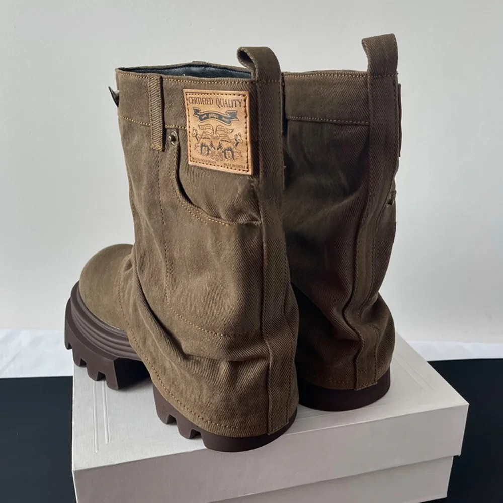 Retro Denim Thick Sole Trouser Boots