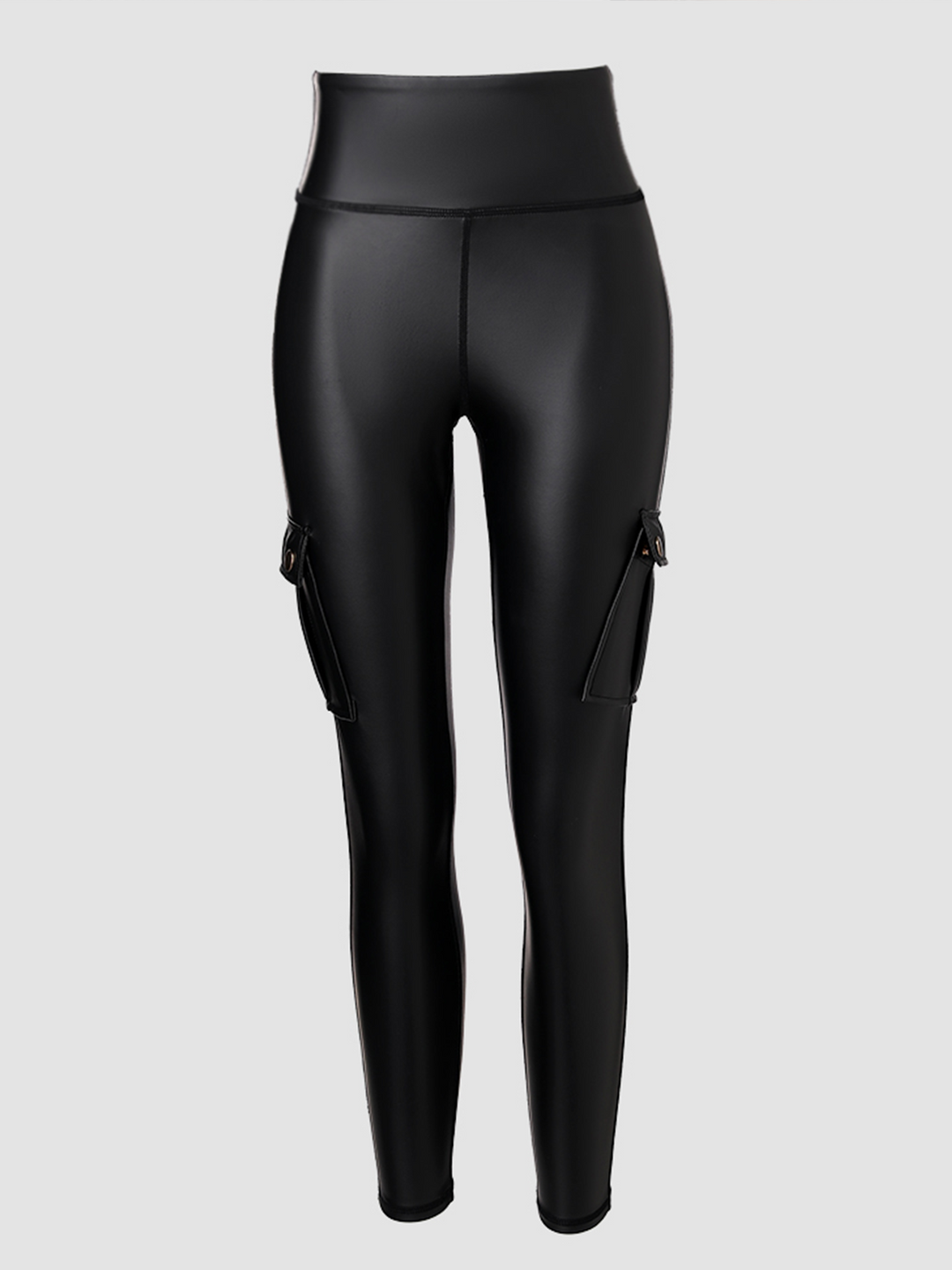High-Waisted Women's Leather Cargo Leggings with Stretch