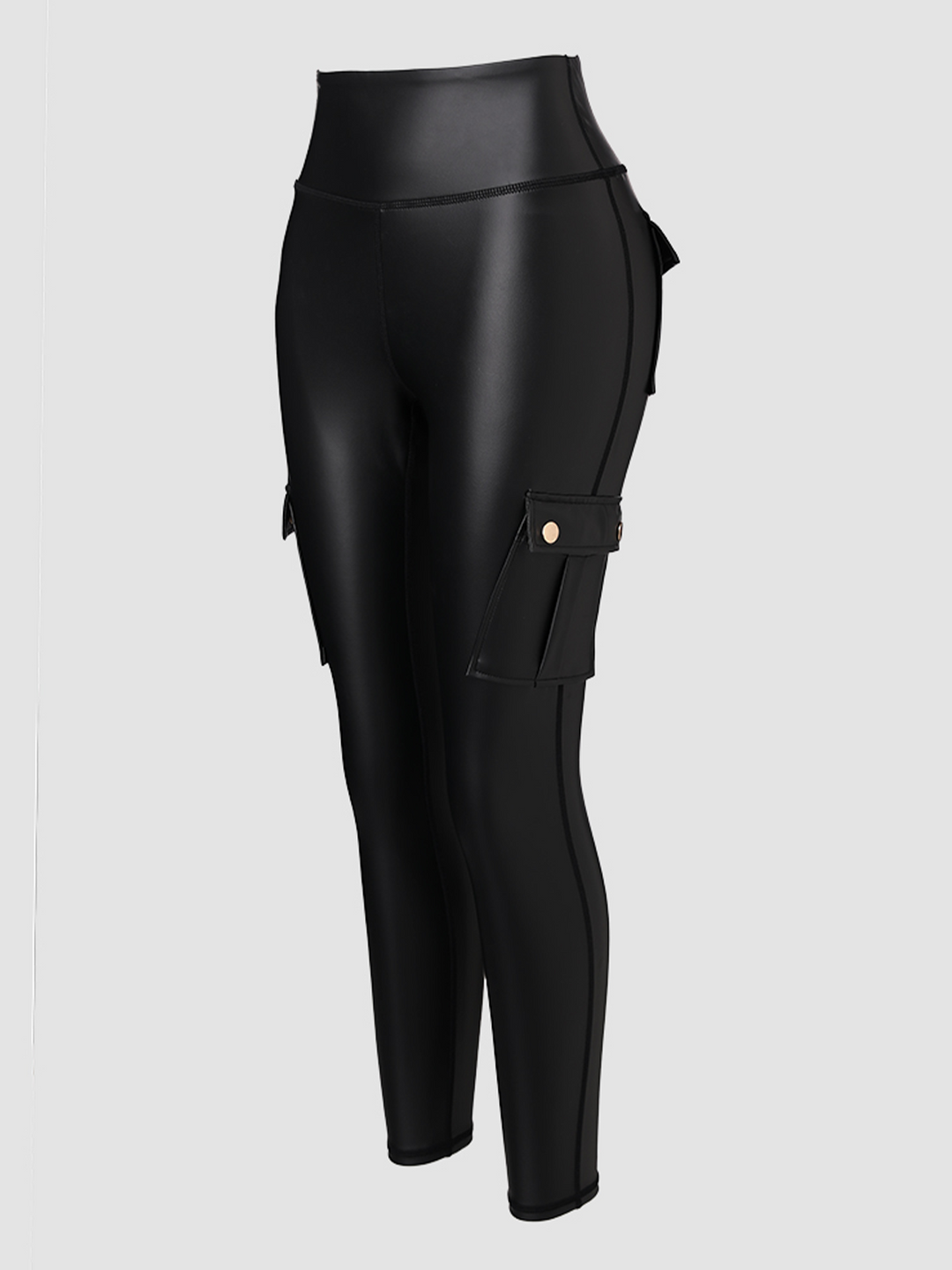 High-Waisted Women's Leather Cargo Leggings with Stretch