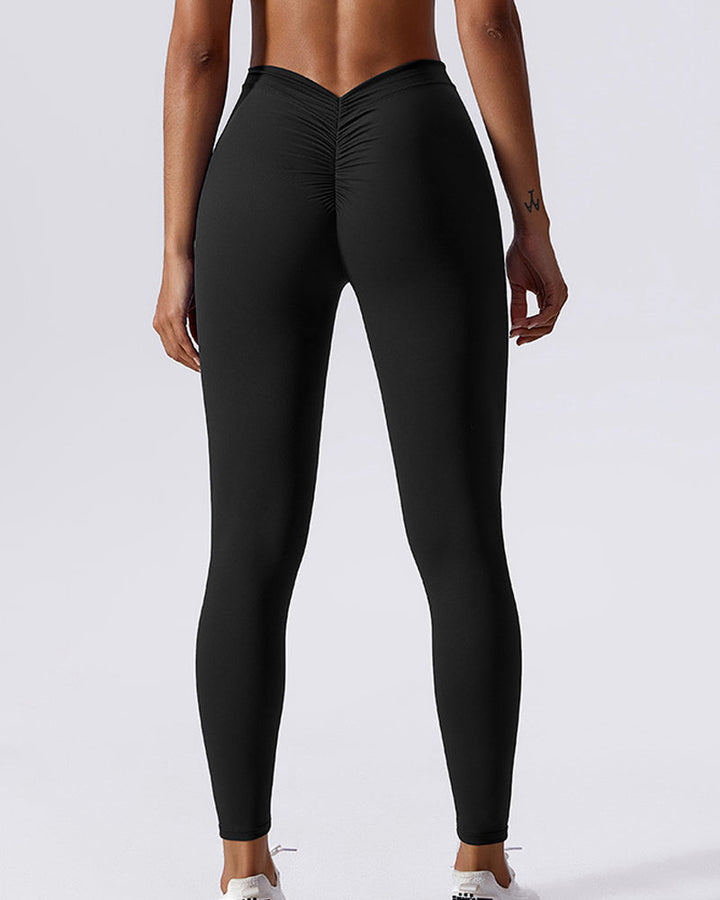 V-Back Pleated Yoga Pants for Shaping and Po-Lifting