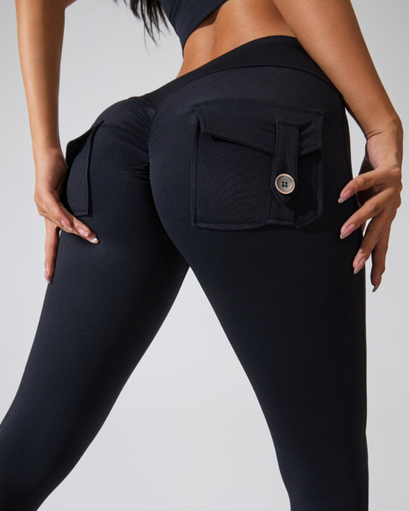 Peach Cargo Pocket Fitness Leggings