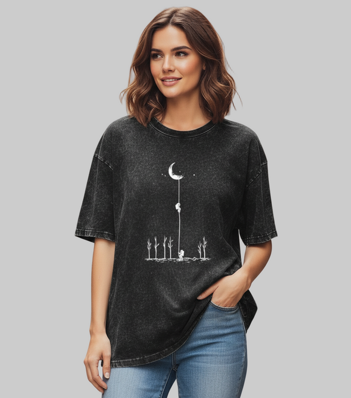 Oversized Washed Retro Finish Print Tees