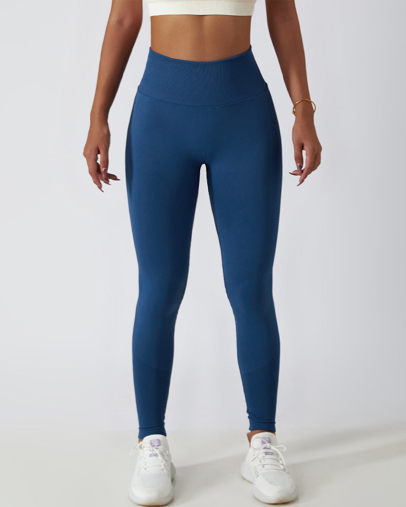 High-Waisted Breathable Yoga Leggings with Seamless PO-Lift Knit Design