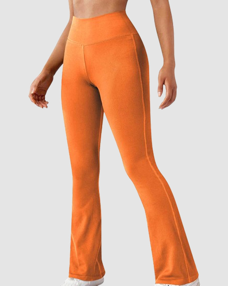 Seamless Ribbed High-Waisted Flared Yoga Leggings