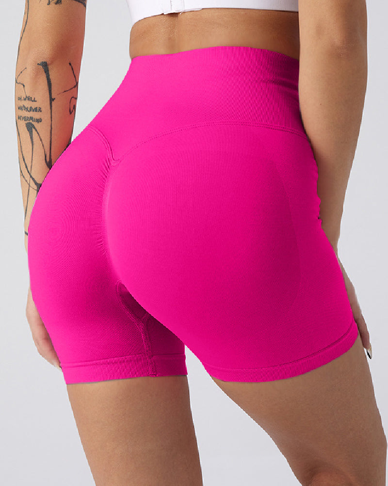 High-Waisted Seamless Yoga Shorts with Butt Lift - Solid Fitness Style