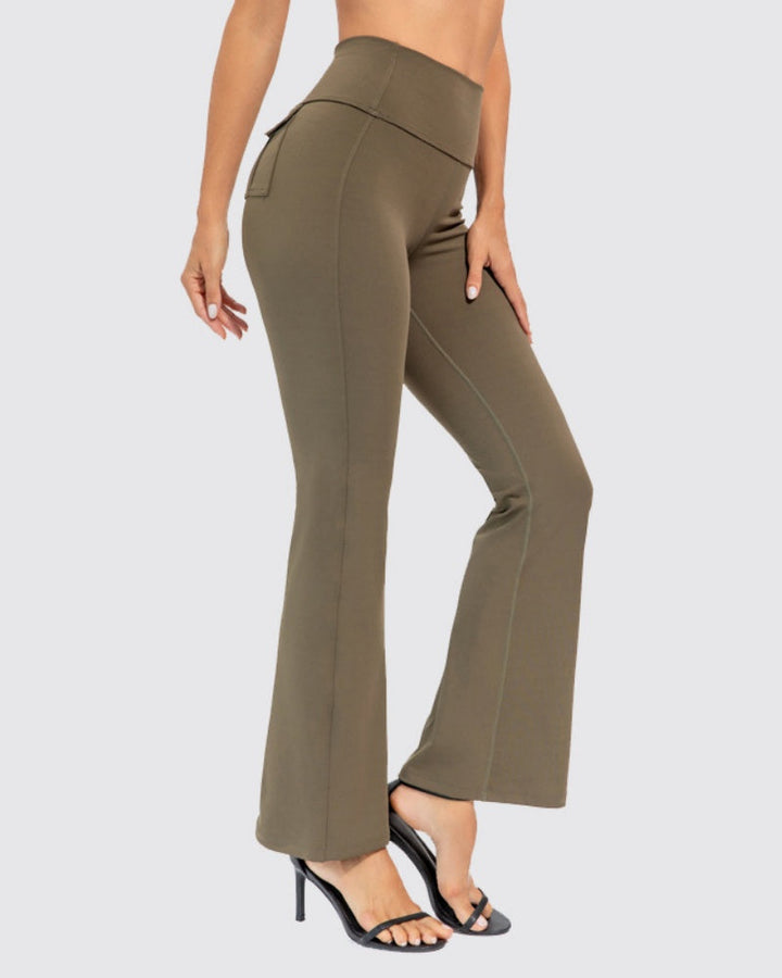 Peach High-Waisted Flared Yoga Pants for Stretch and Comfort - Hip Lift Design