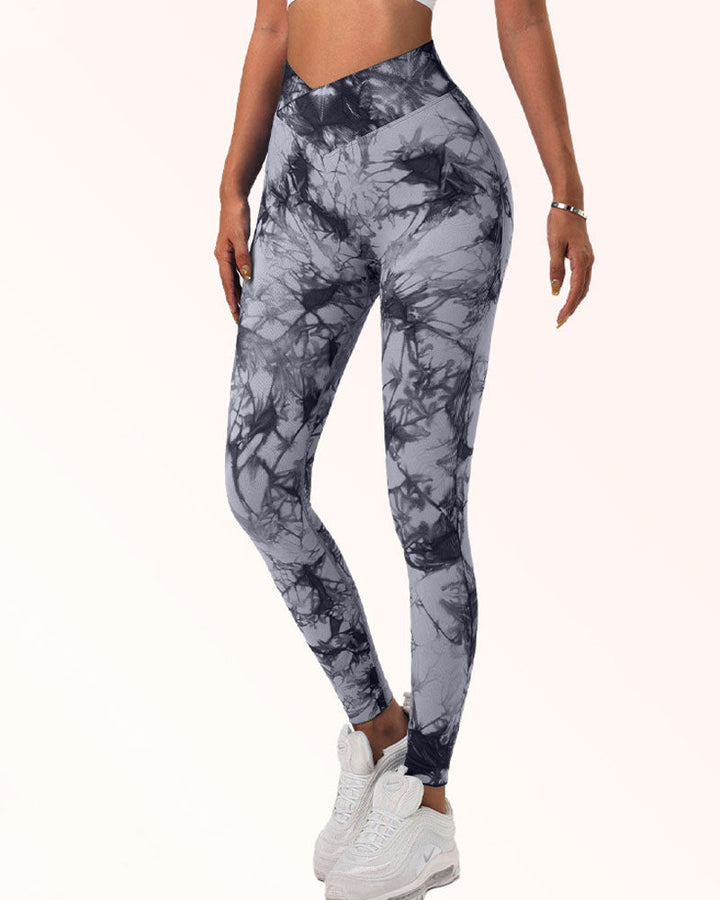 Seamless Tie-Dye Stretch Leggings with Tummy Control for Yoga and Sports