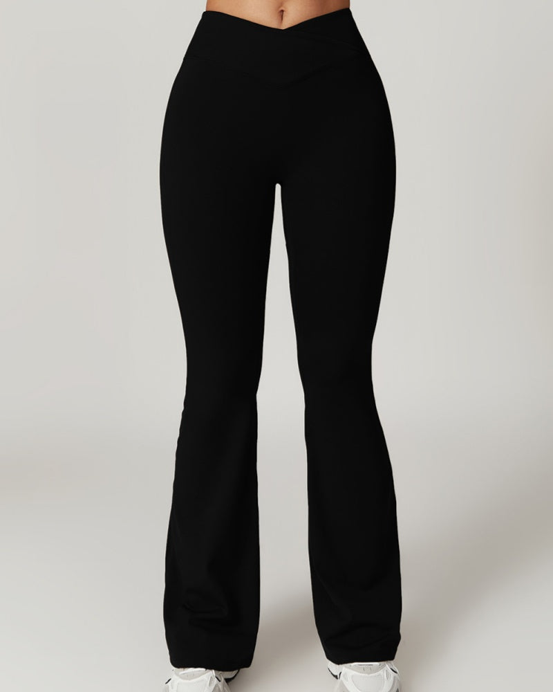 High-Waisted Crossover Flared Yoga Pants with Hip Lift and Quick-Dry Fabric