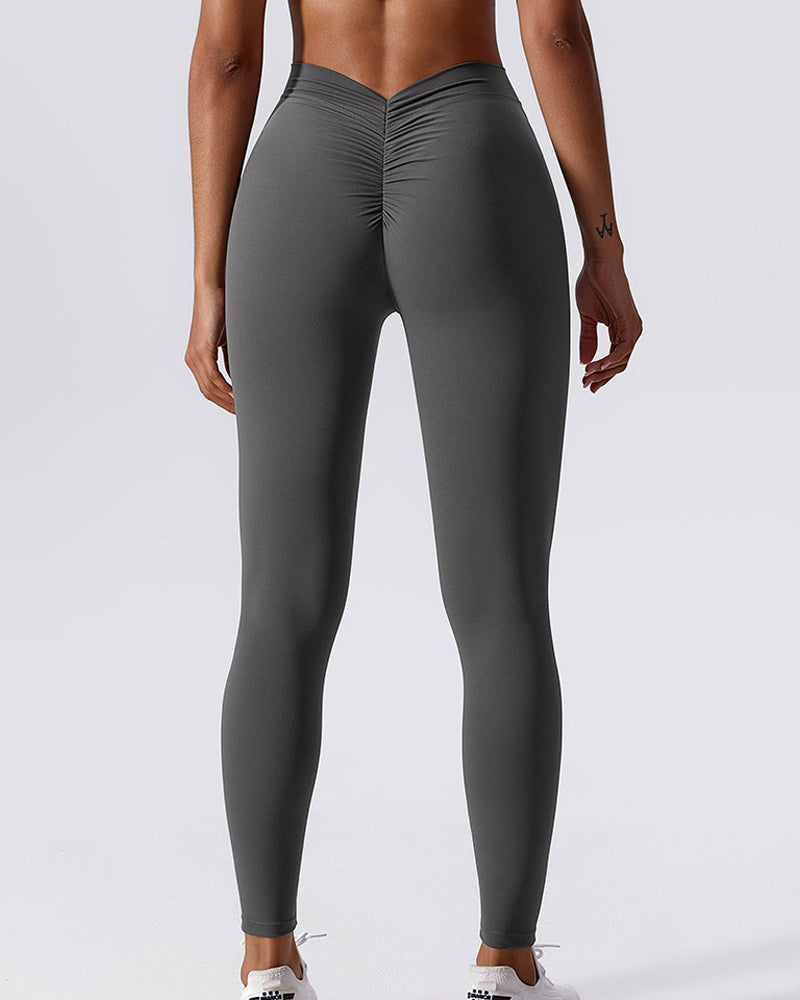 V-Back Pleated Yoga Pants for Shaping and Po-Lifting