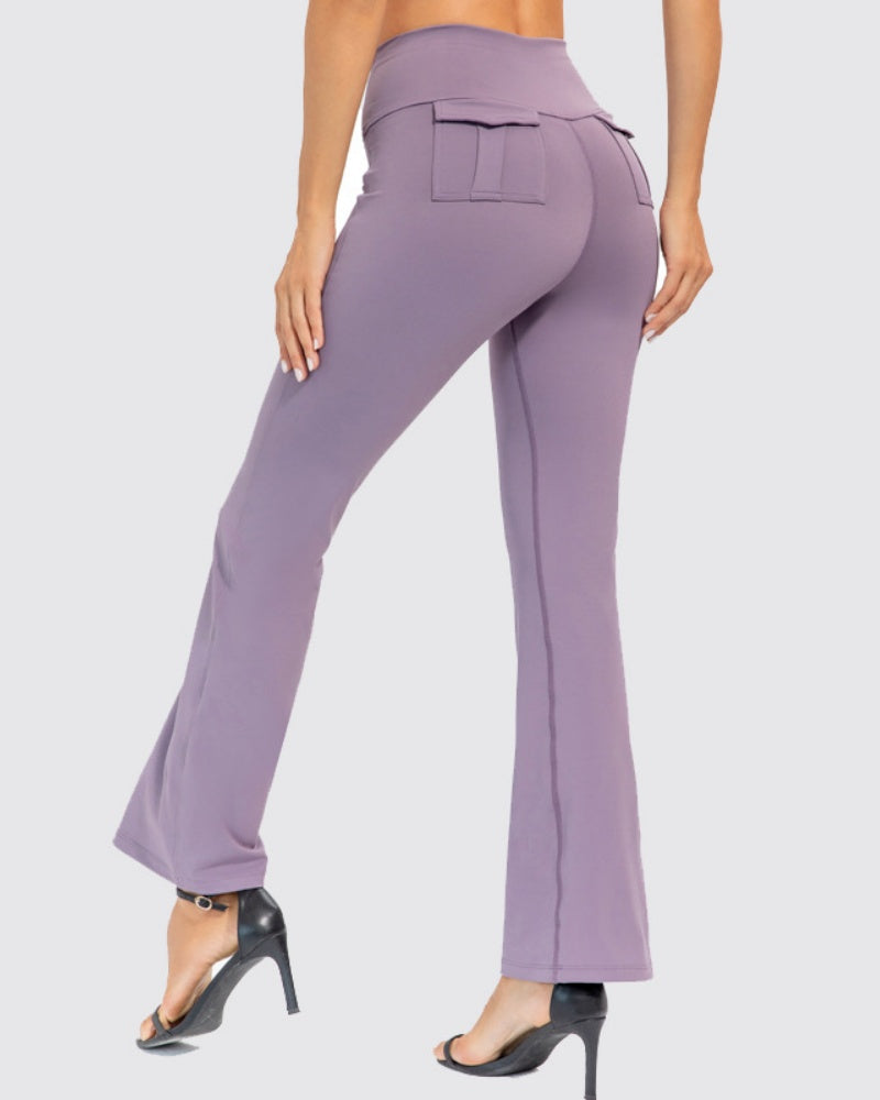 Peach High-Waisted Flared Yoga Pants for Stretch and Comfort - Hip Lift Design
