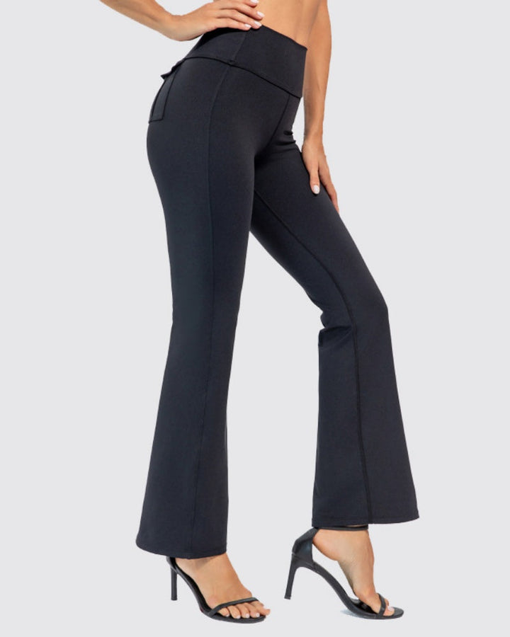 Peach High-Waisted Flared Yoga Pants for Stretch and Comfort - Hip Lift Design