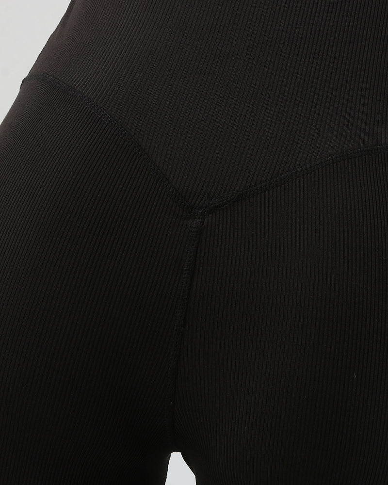Seamless Ribbed High-Waisted Flared Yoga Leggings