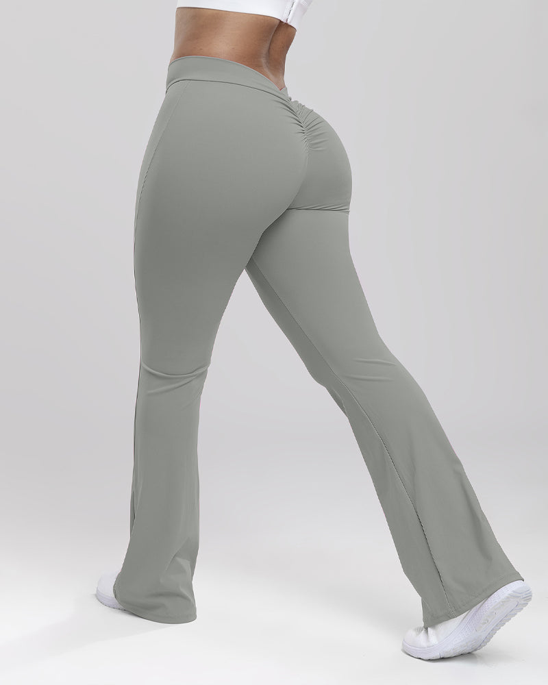 Flared Yoga Pants with Deep V Back - Squat-Proof Fitness Leggings