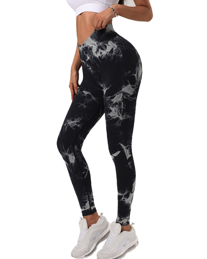 Seamless Tie-Dye Stretch Leggings with Tummy Control for Yoga and Sports