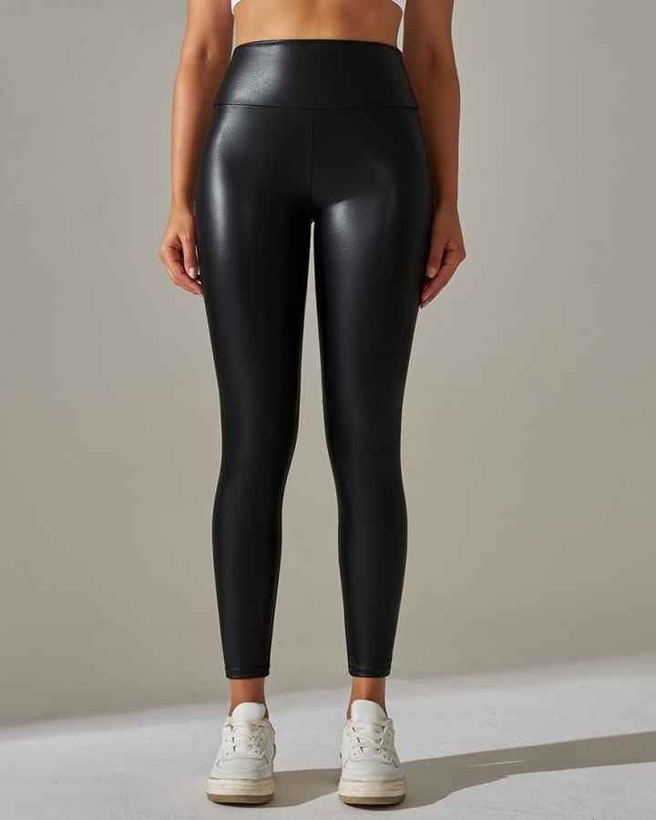 Colorful High-Waisted PU Leather Yoga Pants for Women