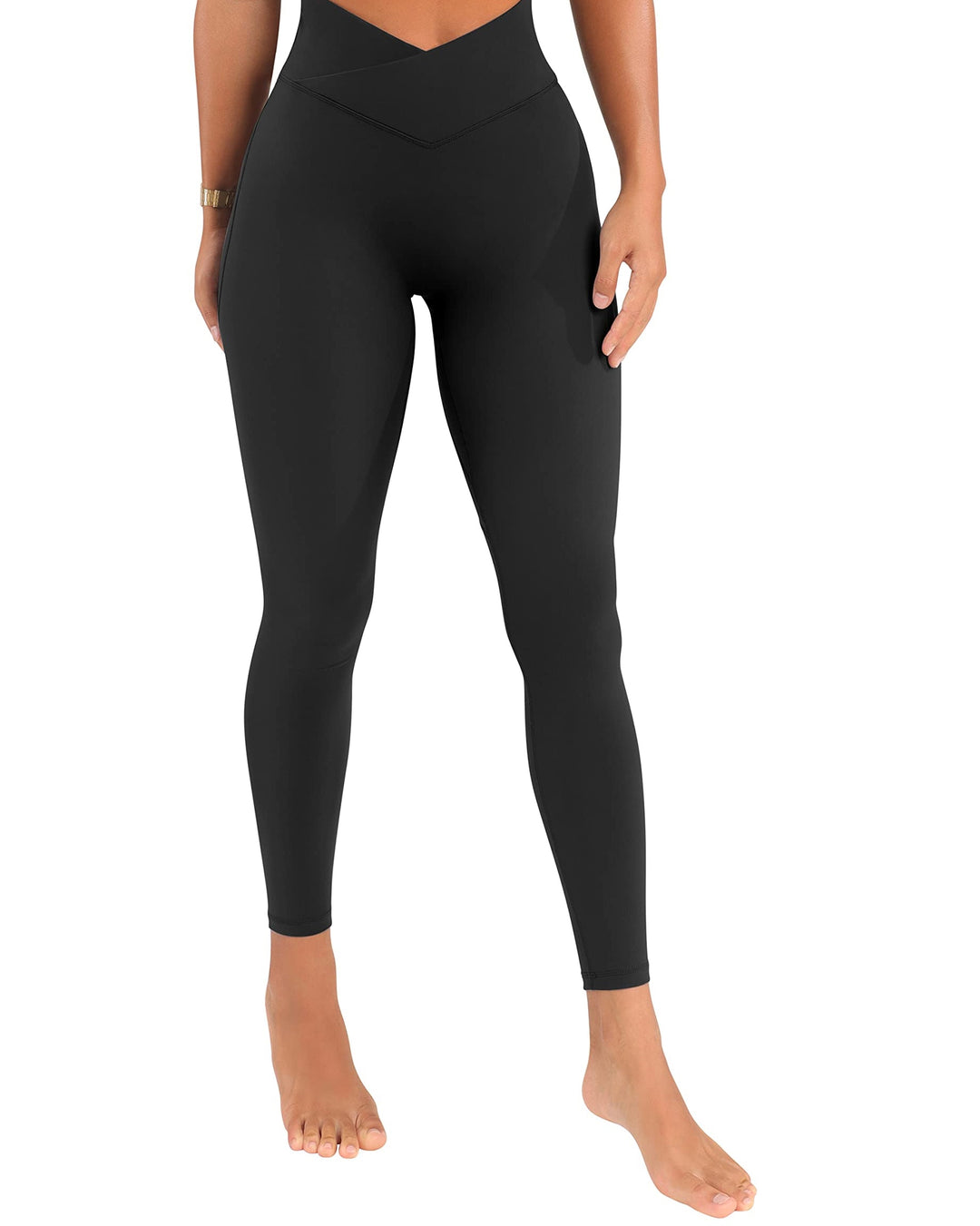 High-Waisted Women's Yoga Pants with V-Shaped Crossband and Tapered Hips