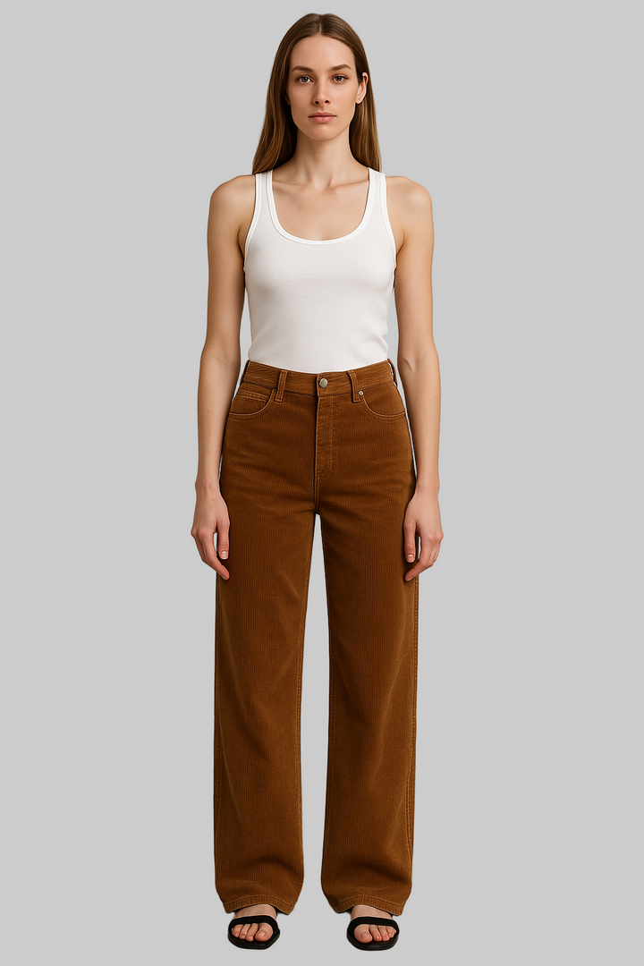 Retro High-Waist Corduroy Pants