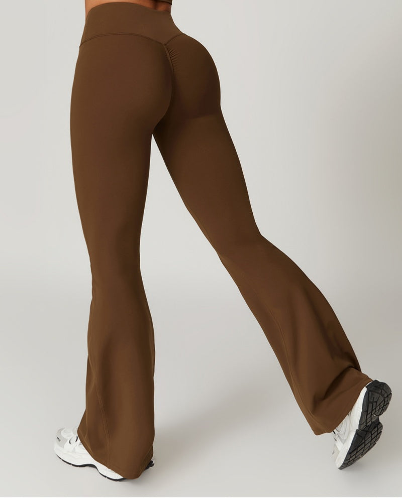High-Waisted Crossover Flared Yoga Pants with Hip Lift and Quick-Dry Fabric