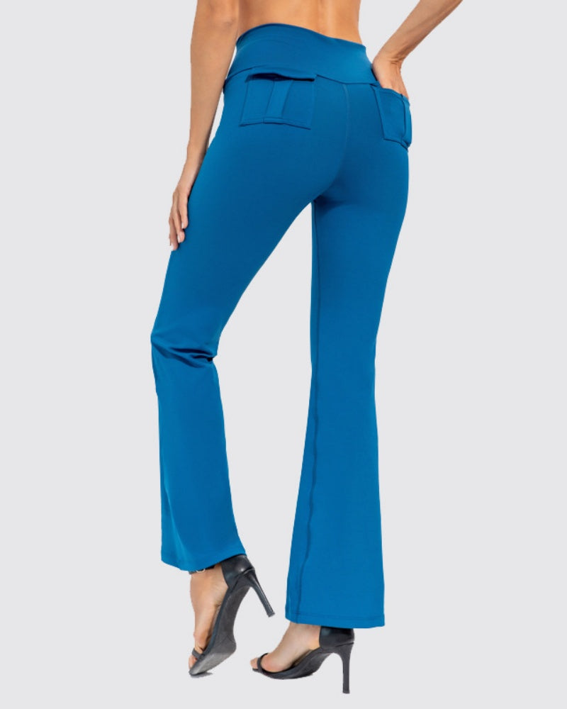 Peach High-Waisted Flared Yoga Pants for Stretch and Comfort - Hip Lift Design