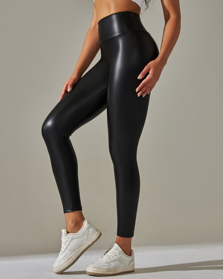 Colorful High-Waisted PU Leather Yoga Pants for Women