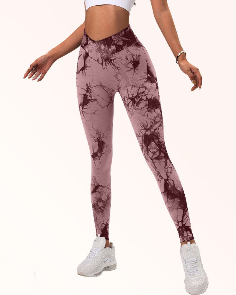 Seamless Tie-Dye Stretch Leggings with Tummy Control for Yoga and Sports